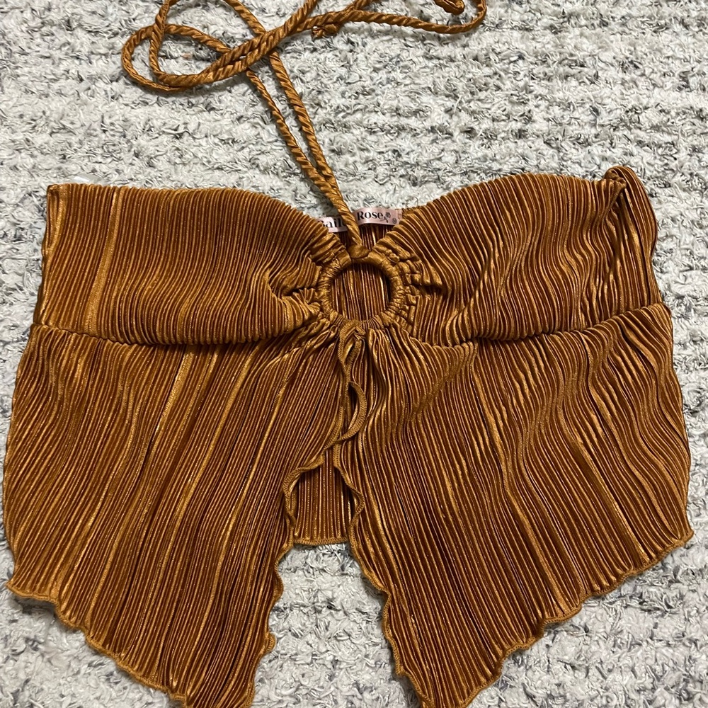 Rising Star Women's Brown Pleated Crop Top